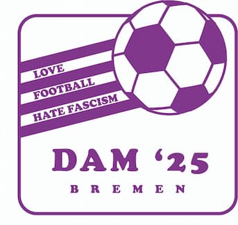 Peace Logo mit dem Text DAM 2025